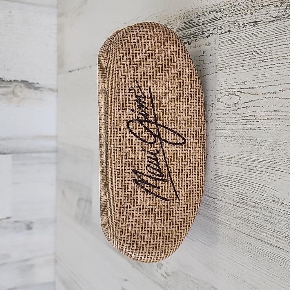 Maui Jim tan straw basket weave look snap close sunglasses case FLAW